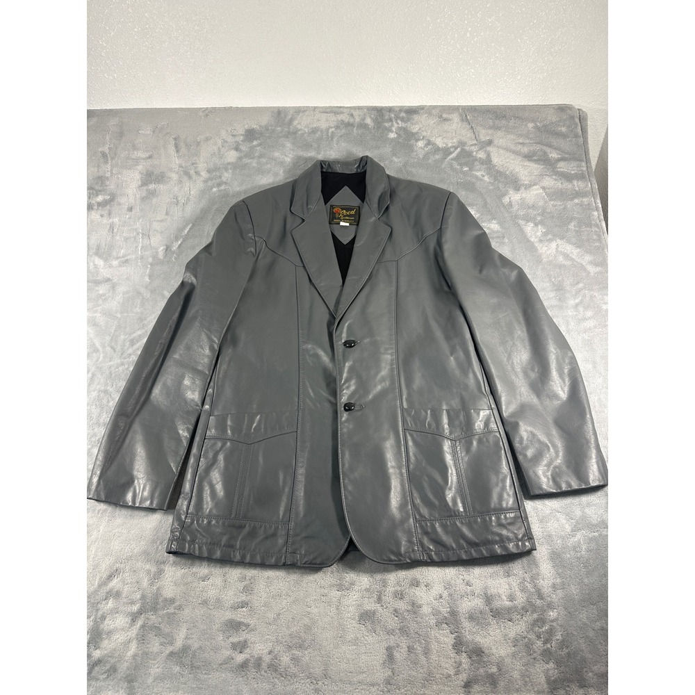 Reed Sportswear Vintage Mens Gray Leather Western Blazer Jacket USA Made 40 42